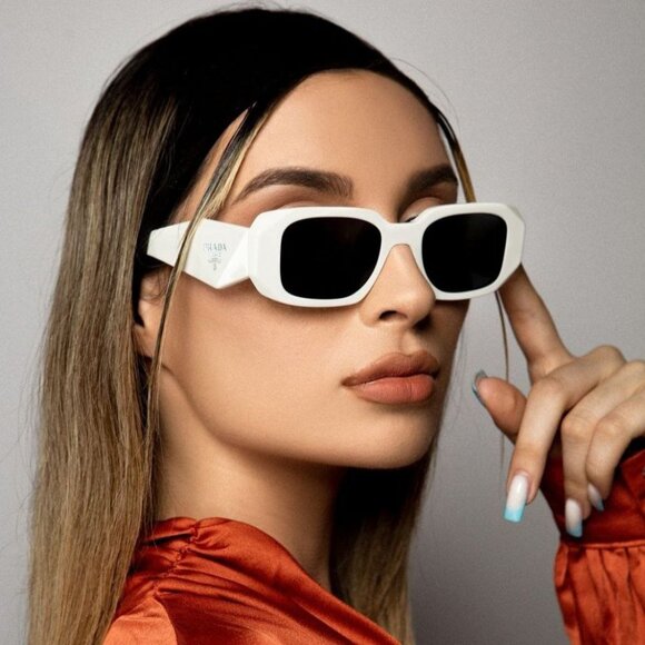 Prada Women Sunglasses Ivory White Dark Gray Rectangle PR17WS 1425S0 NEW - Picture 15 of 17